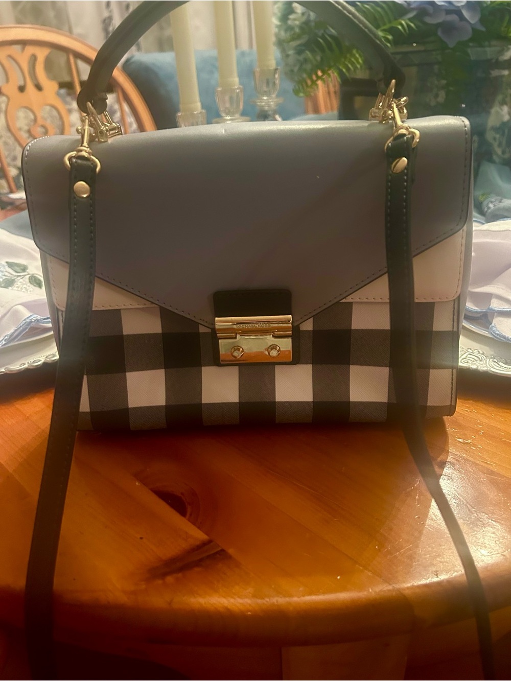 Michael Kors Bluish Gray and Black Plaid Satchel NWOT